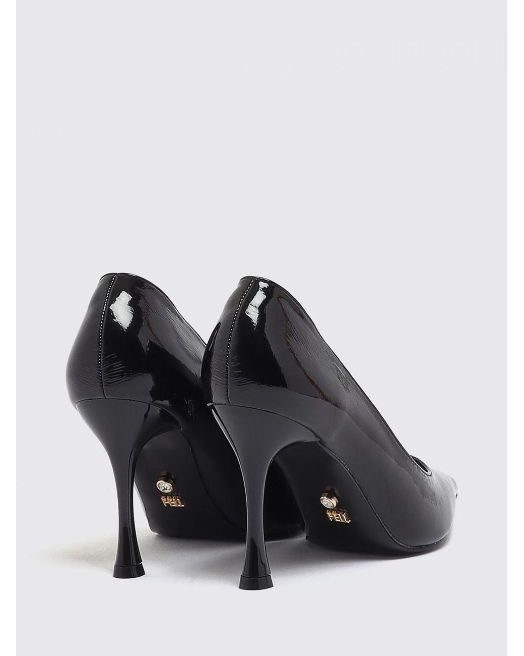 Twentyfourhaitch Black Patent Faux Leather Stiletto Pumps With Almond Toe