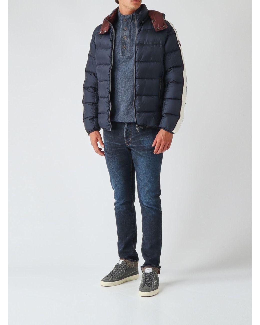 Colmar Blue Hooded Water-Repellent Quilted Nylon Puffer Jacket With Logo for men