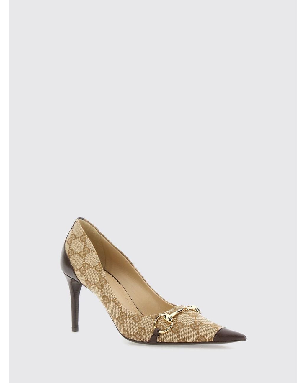 Gucci Natural Gg Jacquard Pumps With Horsebit Detail And Stiletto High Heel