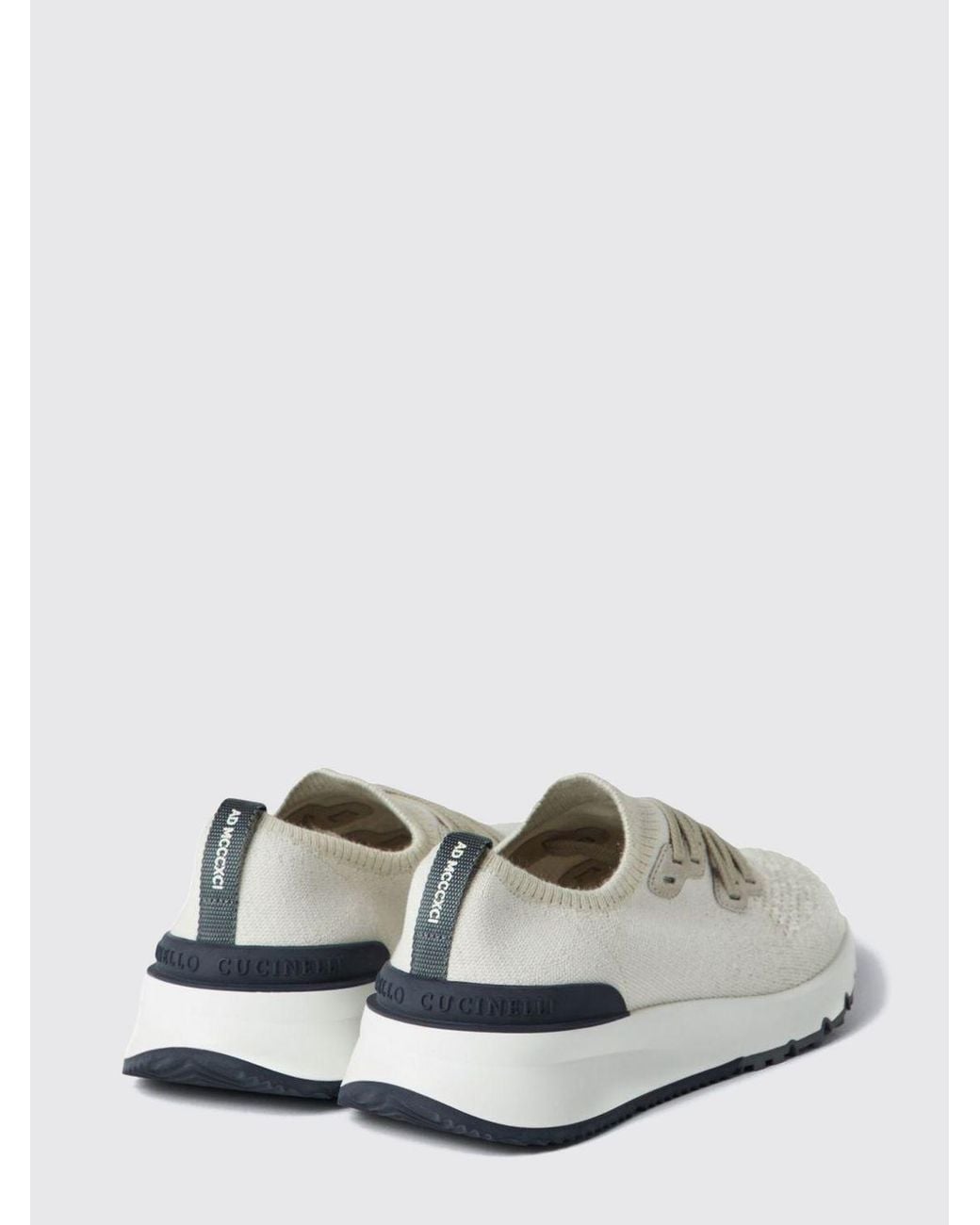 Brunello Cucinelli White Cotton Knit Low Top Sneakers With Elasticized Ankle for men