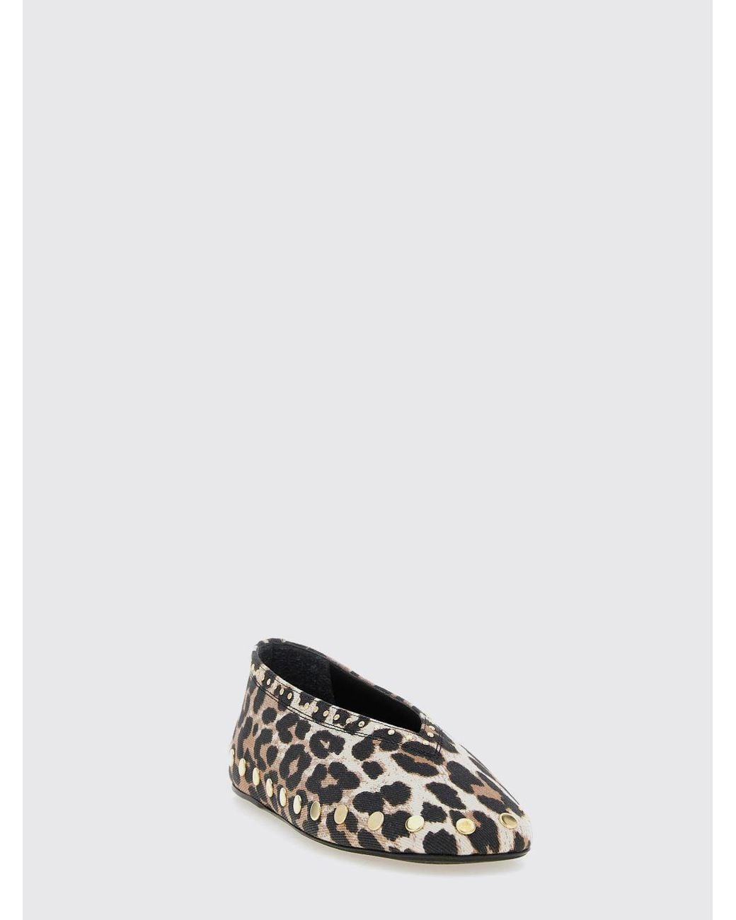 Ganni White Jenny Animal-Print Cotton Ballet Flats With Studs