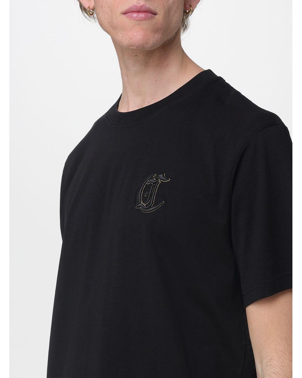 Just Cavalli Black Cotton T-Shirt With Logo for men