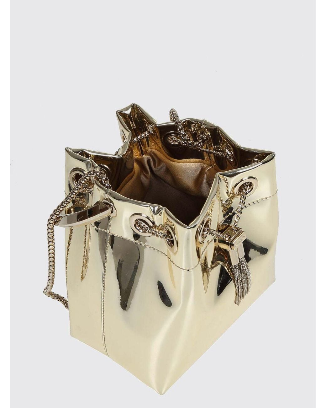 Jimmy Choo Natural Bon Bon Patent Leather Bucket Bag With Metallic Handle