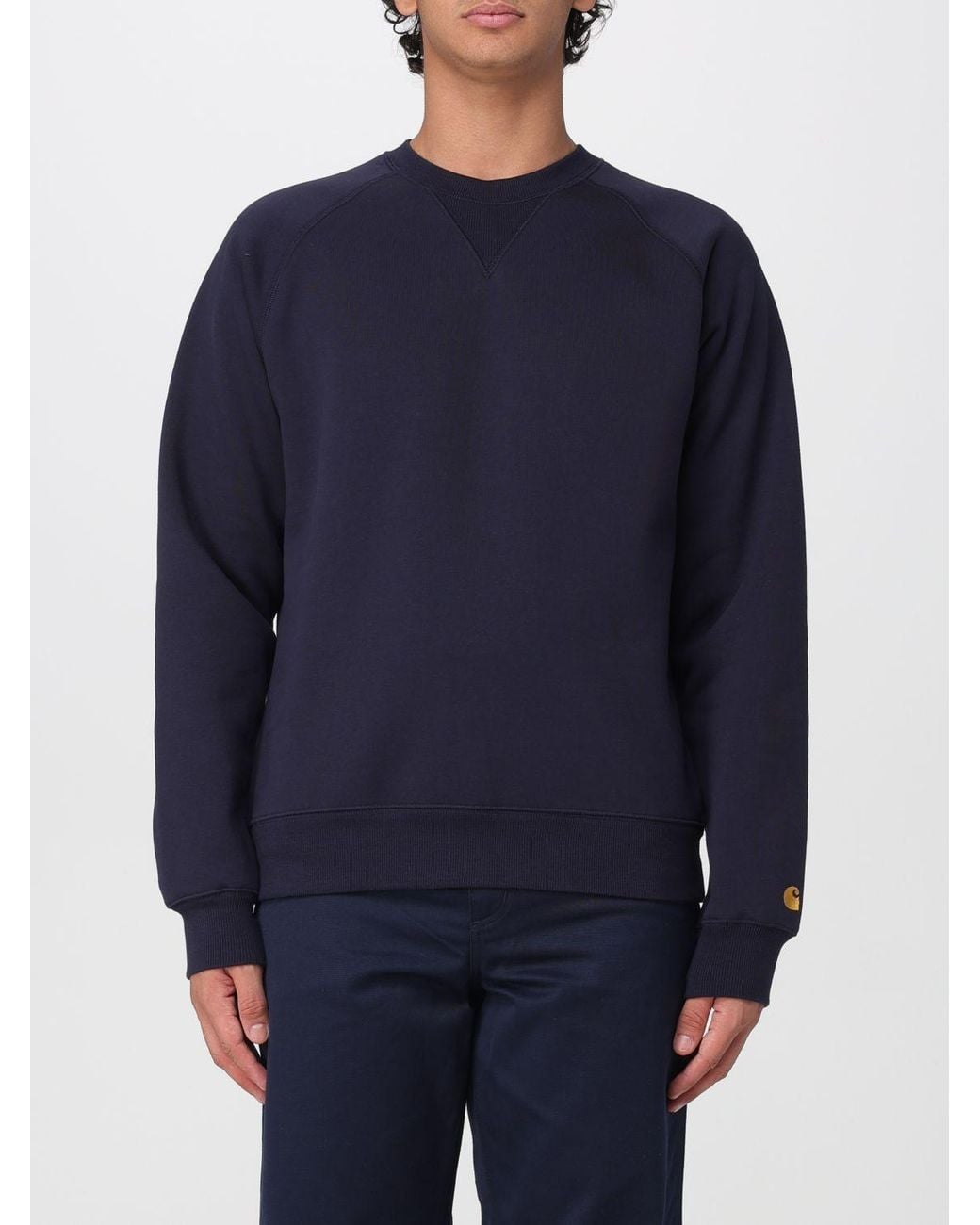 Carhartt Blue Relaxed Fit Solid Color Cotton Crewneck Sweatshirt With Dropped Shoulders for men