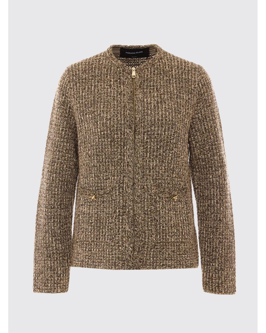 Fabiana Filippi Brown Slim Fit Wool And Cashmere Blend Cardigan With Zip