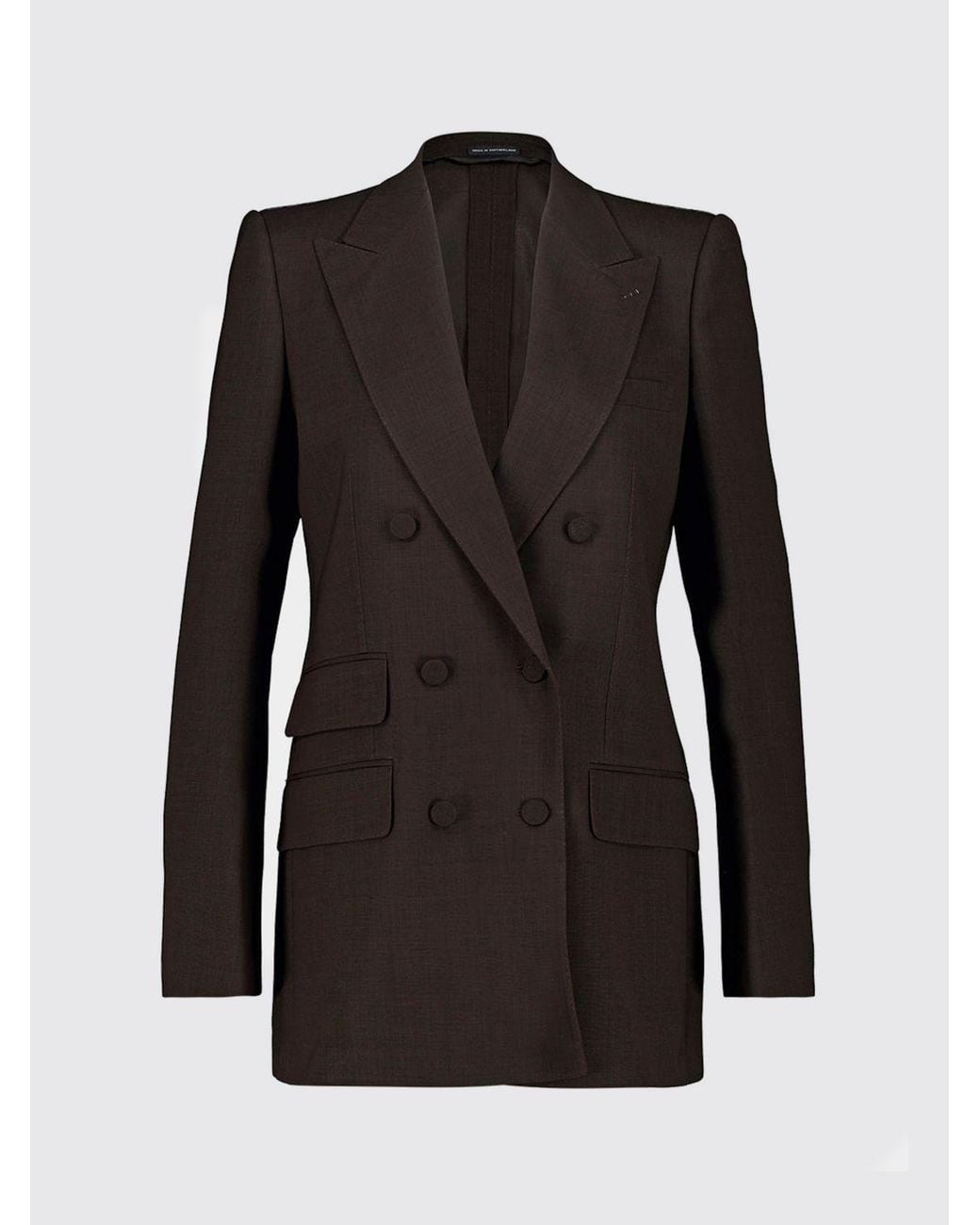 Tom Ford Black Double-Breasted Pure Wool Blazer With Peak Lapels And Padded Shoulders