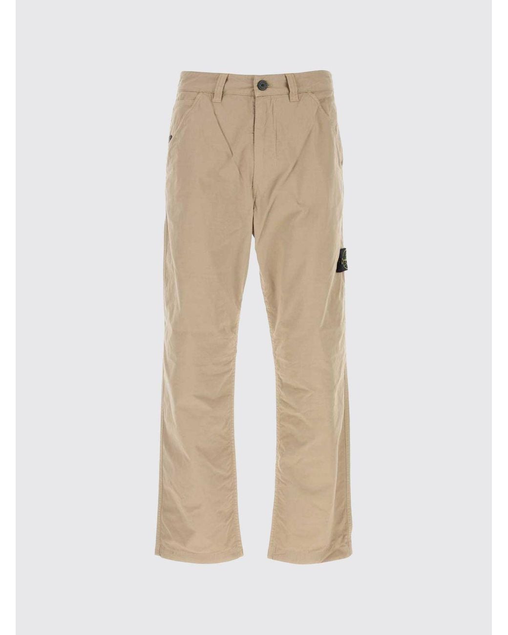 Stone Island Natural Slim Fit Cotton Cargo Trousers With Compass Logo Patch for men