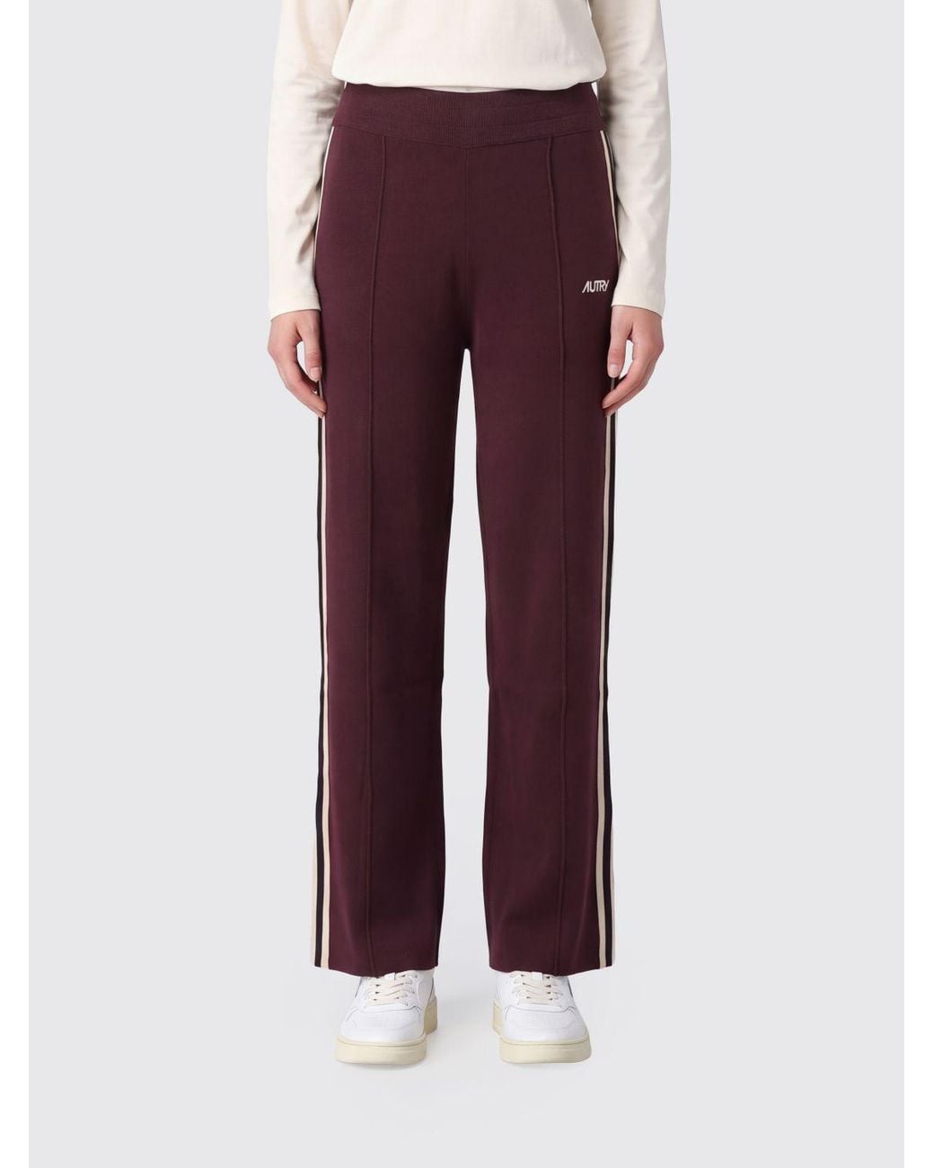 Autry Red Wool And Cashmere Knit Jogging Trousers With A High-Rise Drawstring Waist