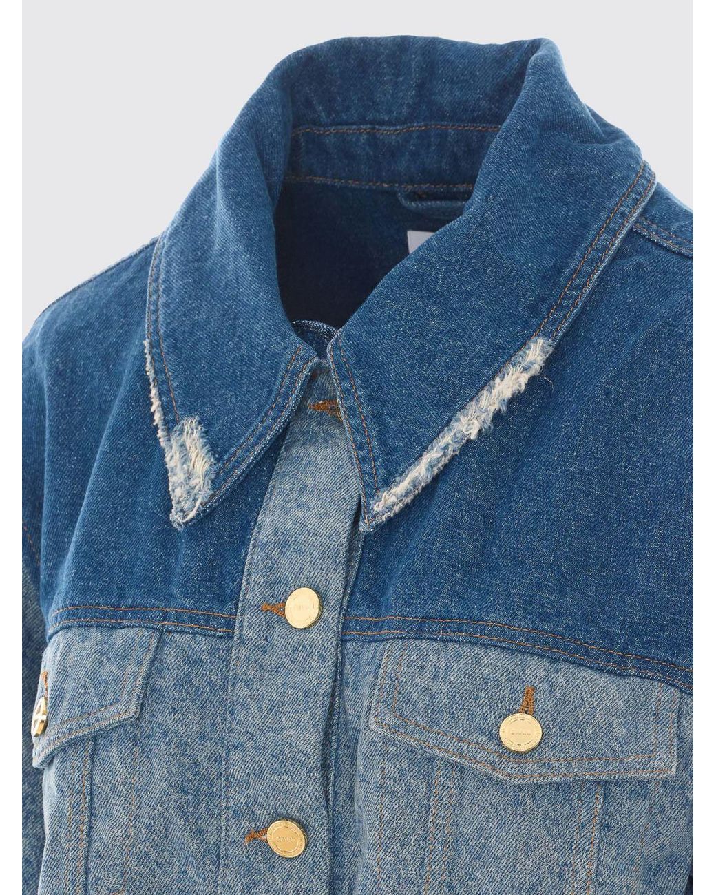 Ganni Blue Cropped Patchwork Denim Jacket
