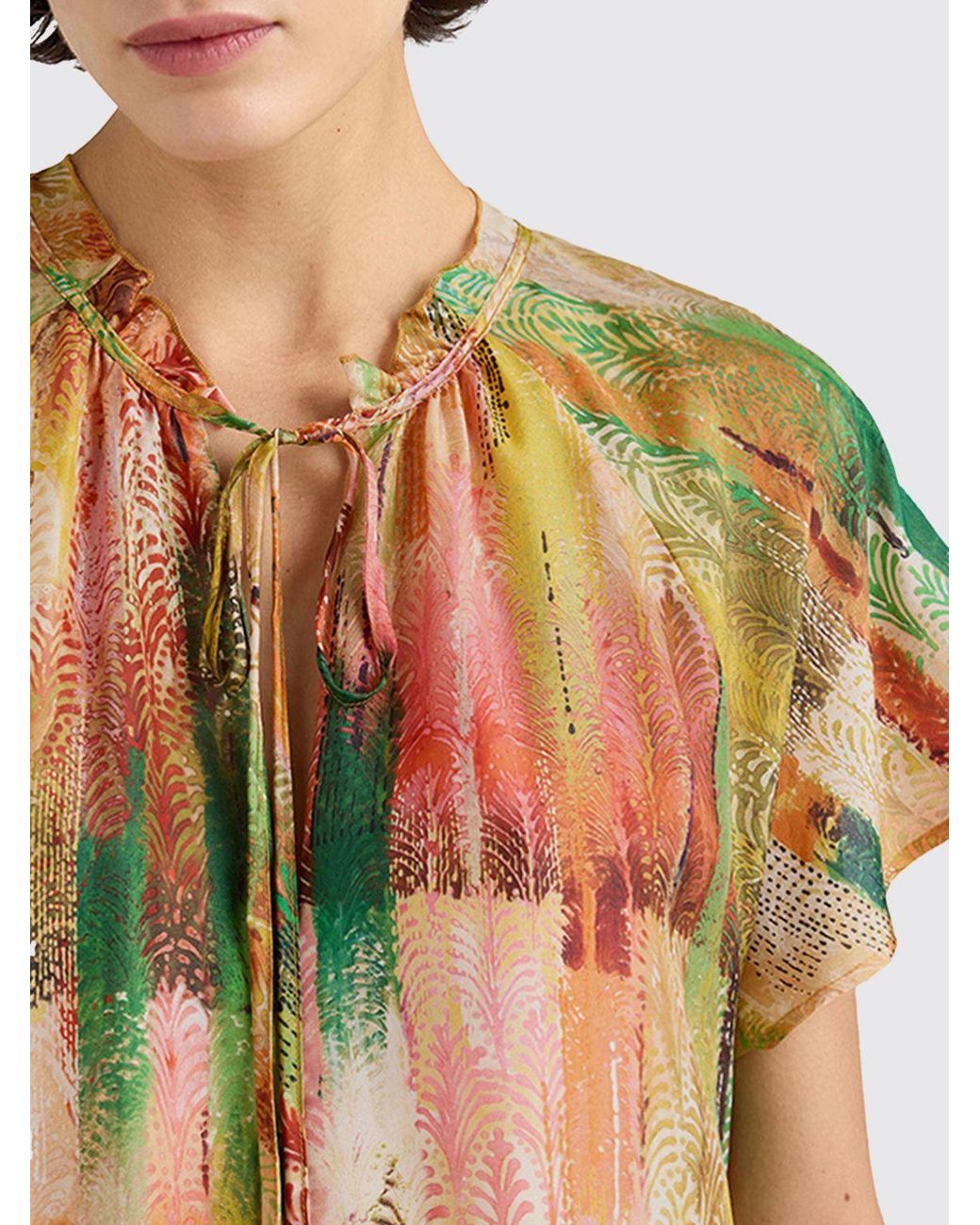 Momoní Metallic MomonÌ Otero Long Silk Tunic With Abstract Print And Round Neck