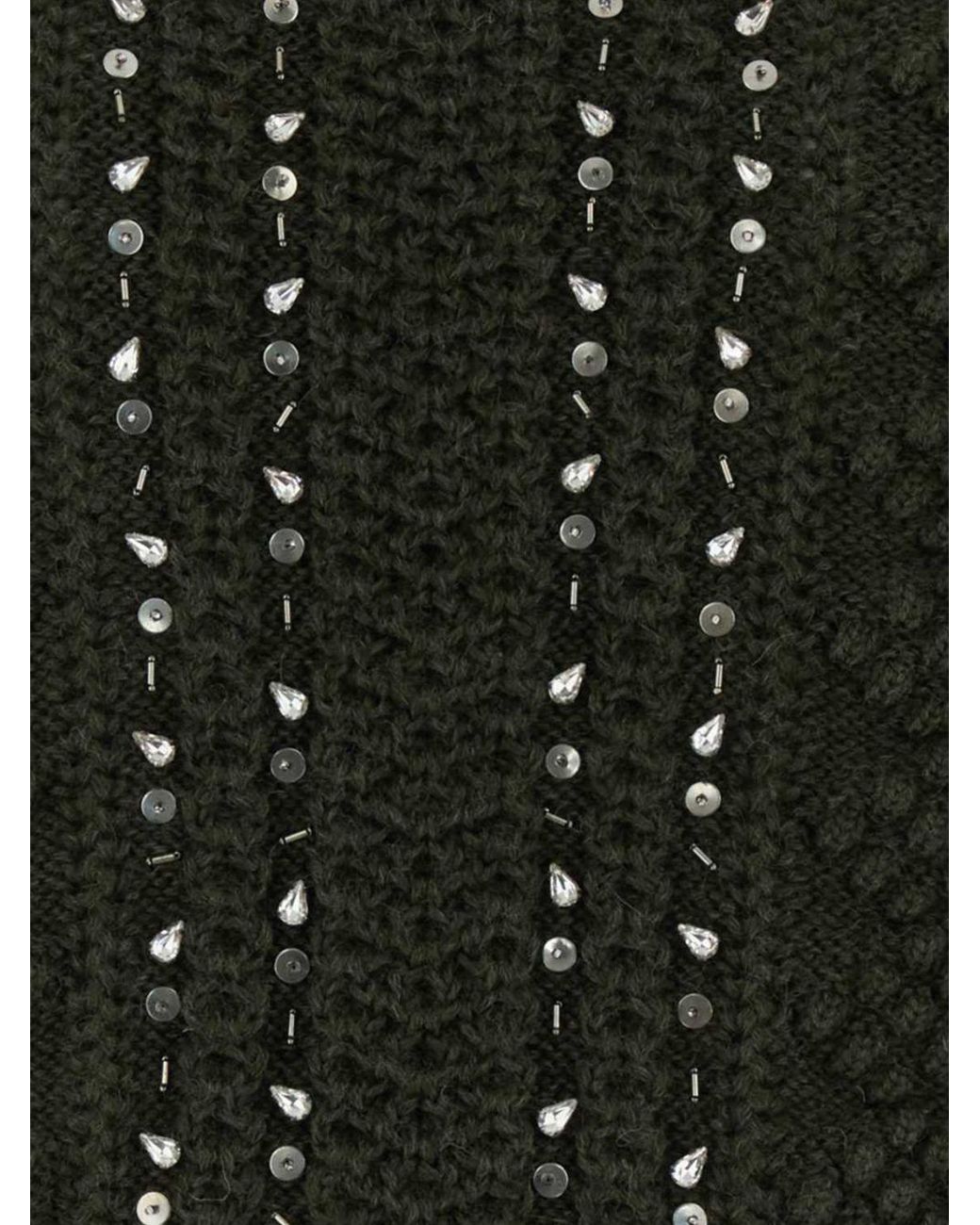 Jil Sander Green Slim Fit Wool Jumper With Metal Eyelets And Rhinestones