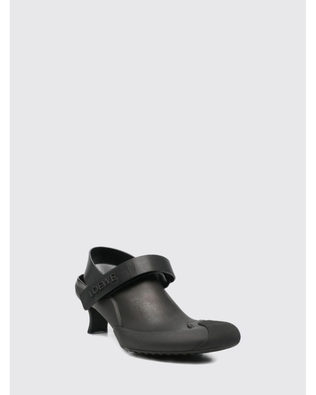 Loewe Black Dive Leather Slingback Pumps With A Low Curved Heel And Velcro Strap