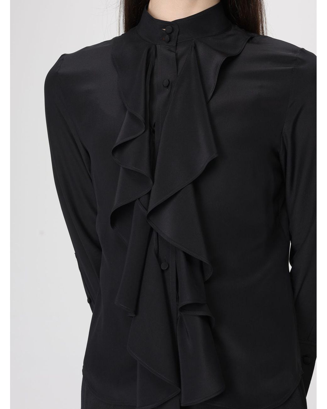 McQueen Black Elegant Silk Ruffled Shirt