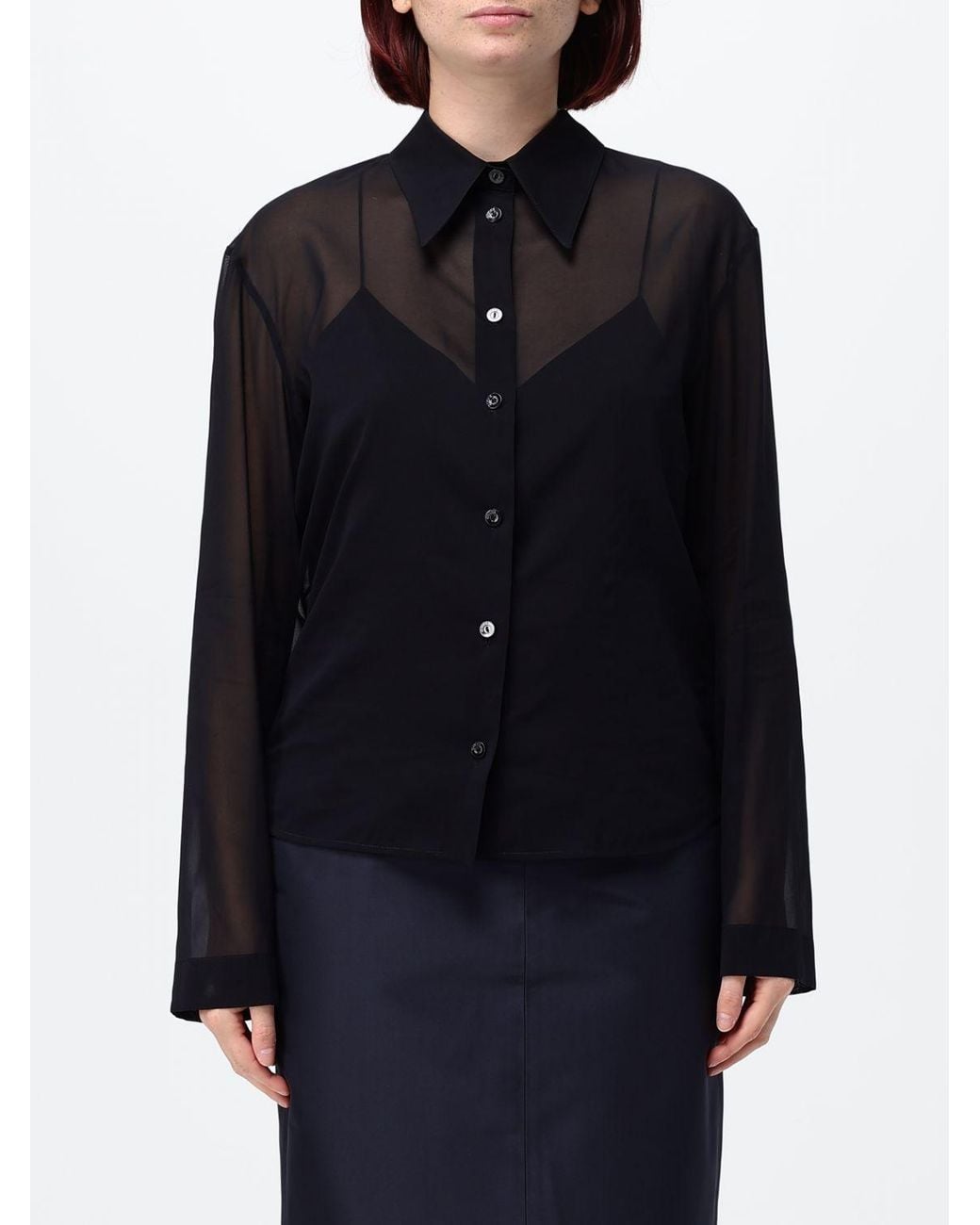 Gucci Blue Sheer Silk Chiffon Shirt With A Classic Collar For Evening Wear