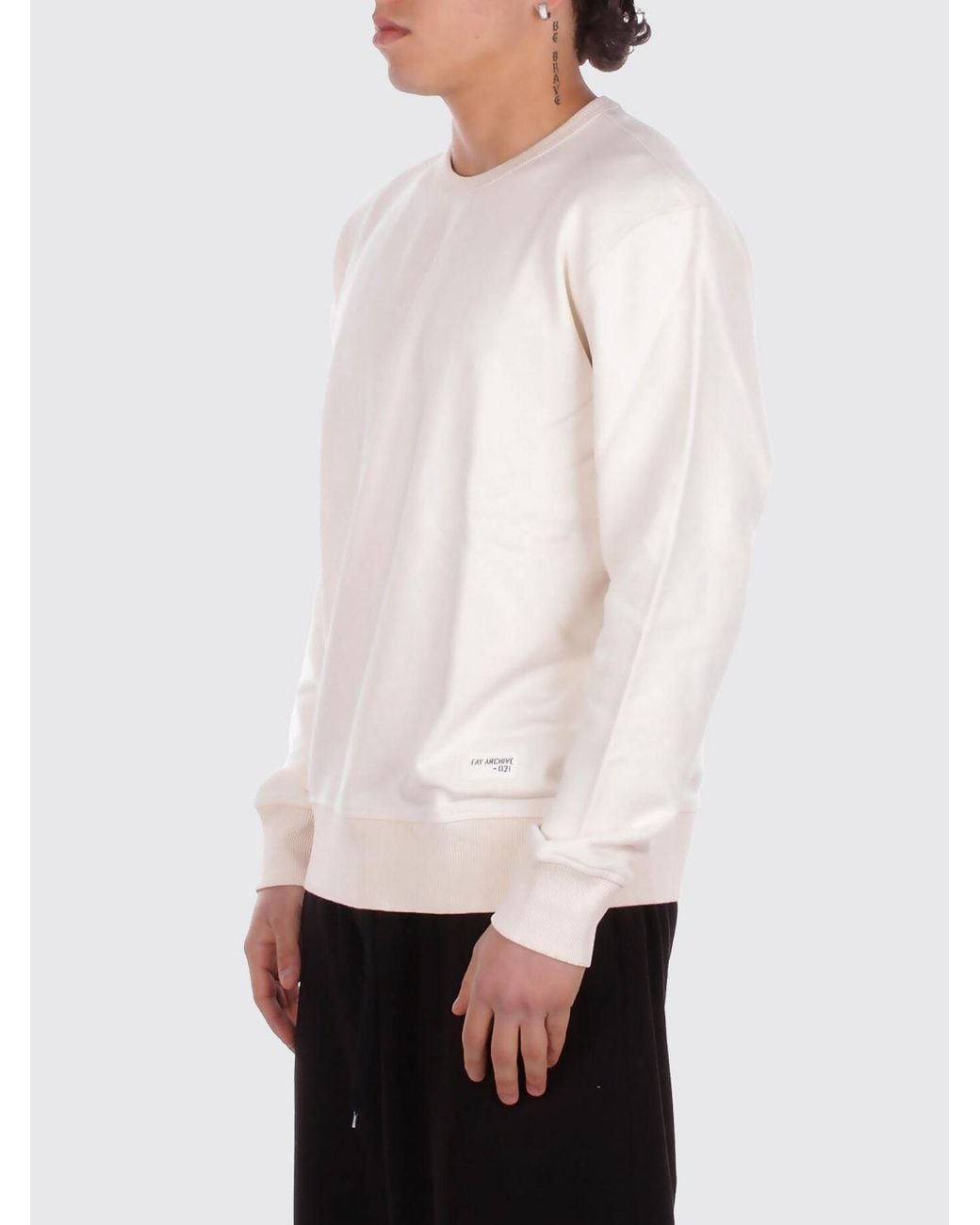 Fay White Cotton Crew Neck Sweatshirt for men