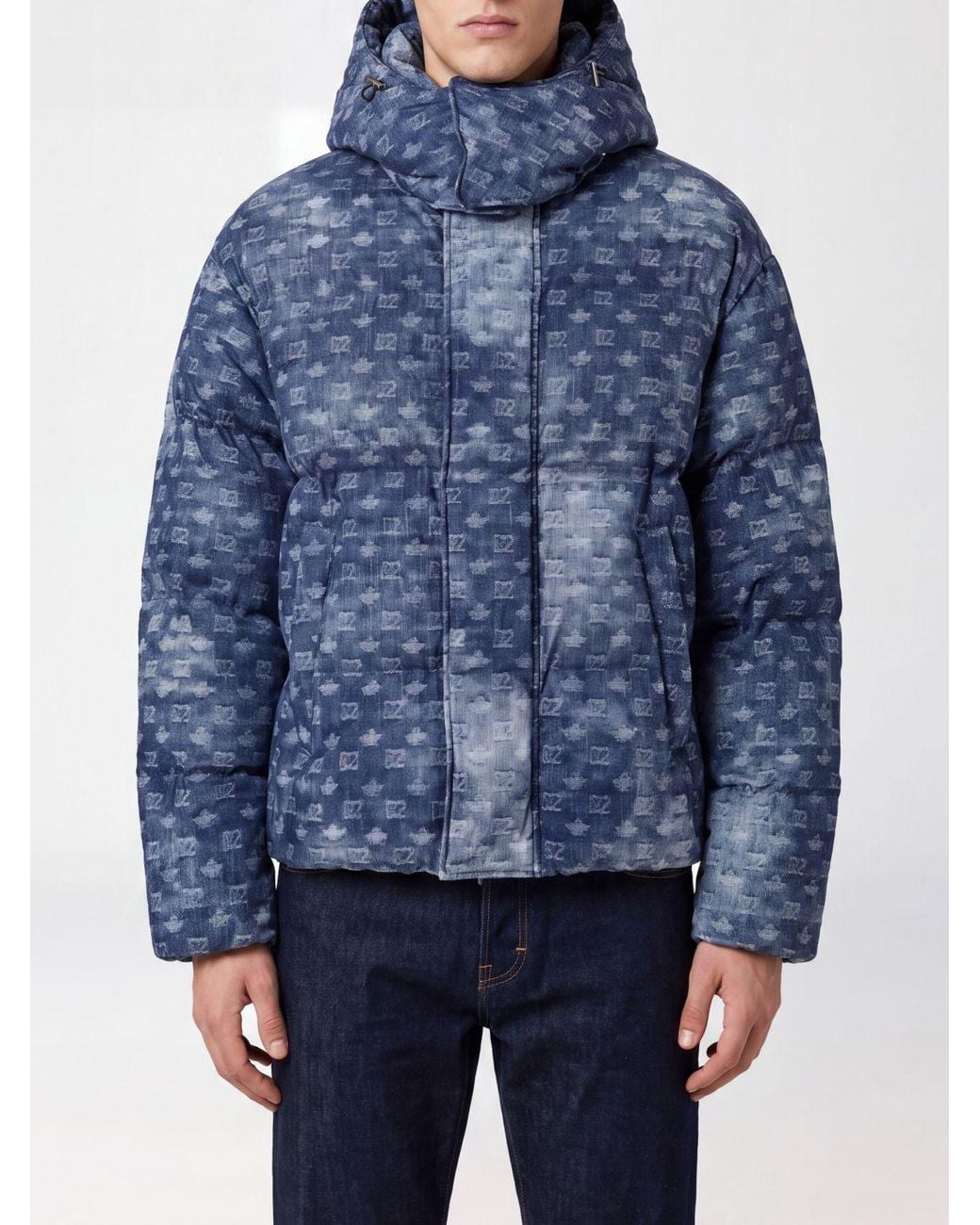 DSquared² Blue Quilted Down Jacket With Hood And Monogram Print for men