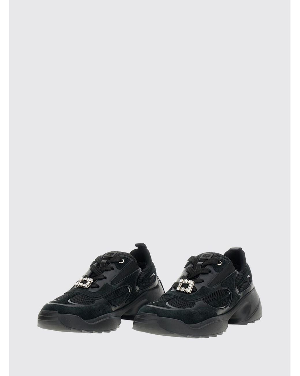 Roger Vivier Black Viv' On The Run Leather And Mesh Sneakers With Chunky Sole