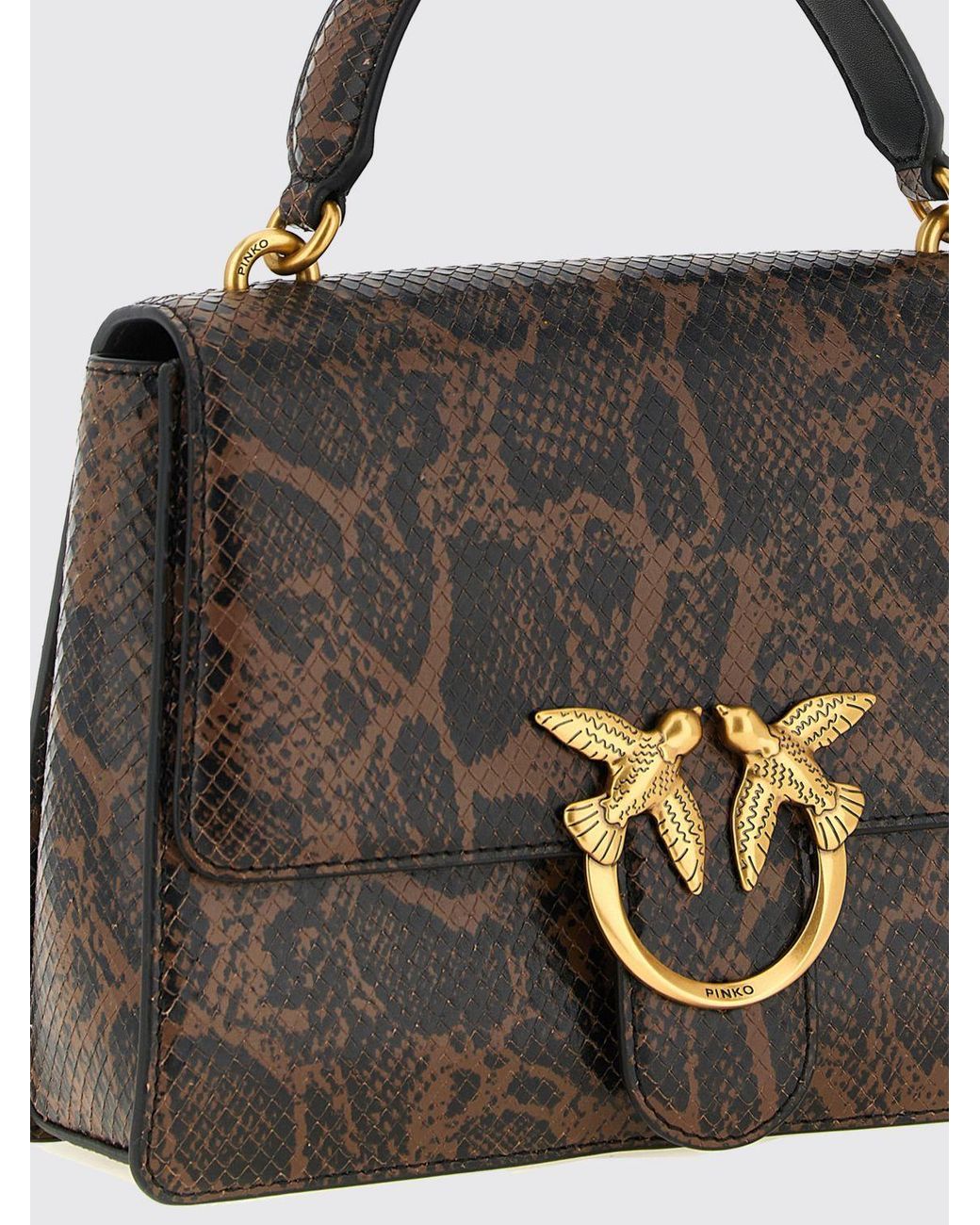 Pinko Black Love Bag Python-Print Leather Handbag With Love Birds Logo