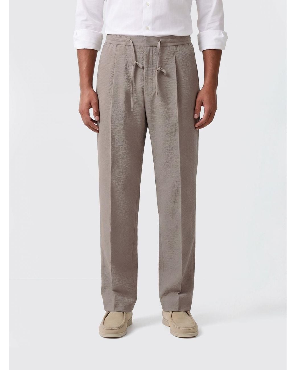 Boss Gray Slim Fit Stretch Cotton Trousers With Drawstring for men