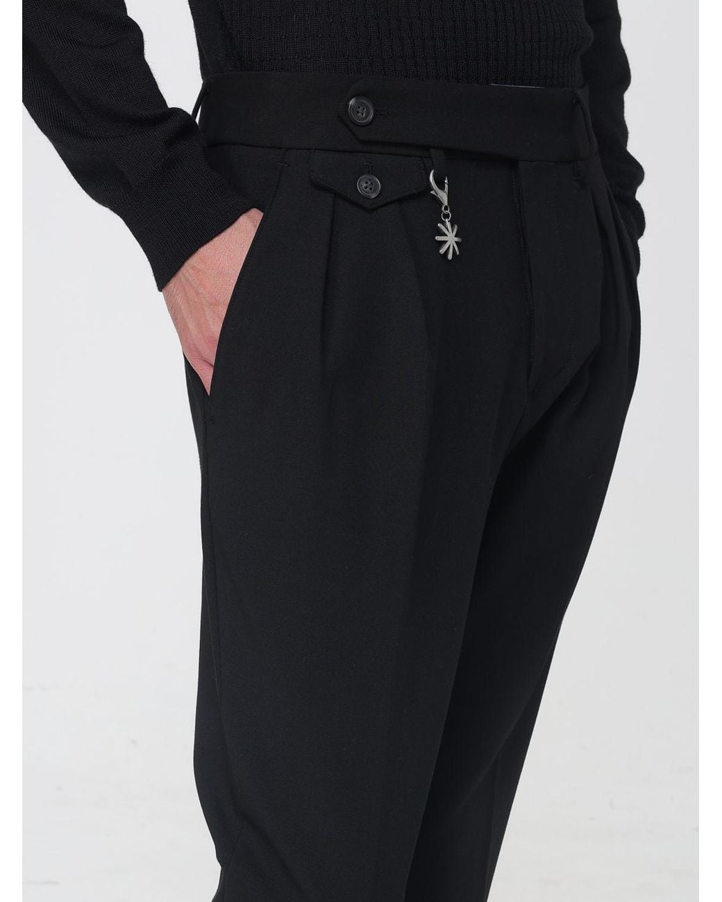 Manuel Ritz Black Slim Fit Pleated Chino Trousers With Off-Center Closure for men