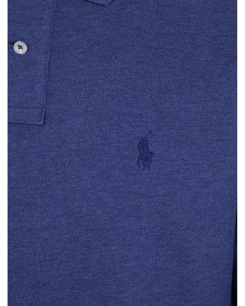 Polo Ralph Lauren Blue Long-Sleeved Slim Fit Cotton Polo Shirt for men