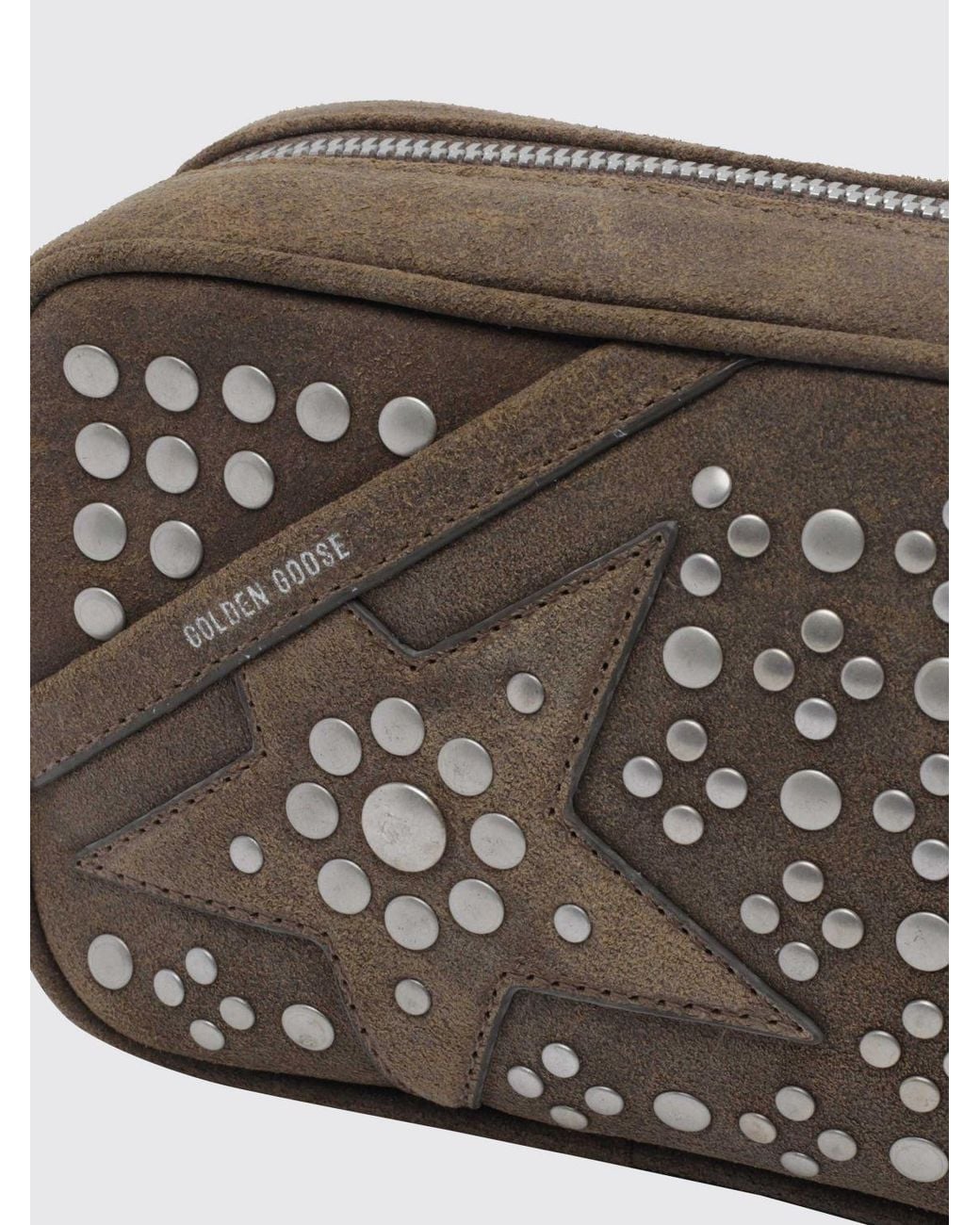 Golden Goose Deluxe Brand Gray Mini Star Suede Camera Bag With Studs And Chain Strap