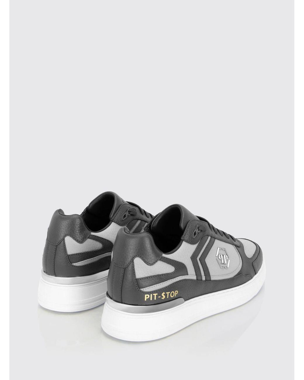 Philipp Plein Gray Pit-$Top Monogram Leather Low-Top Trainers With Hexagon Logo for men