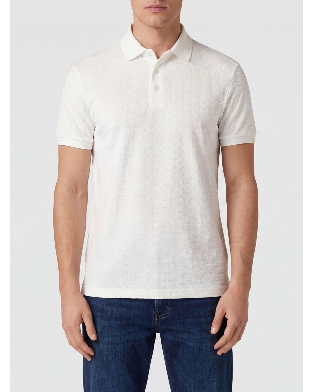 Emporio Armani White Short-Sleeved Cotton Piqué Polo Shirt for men
