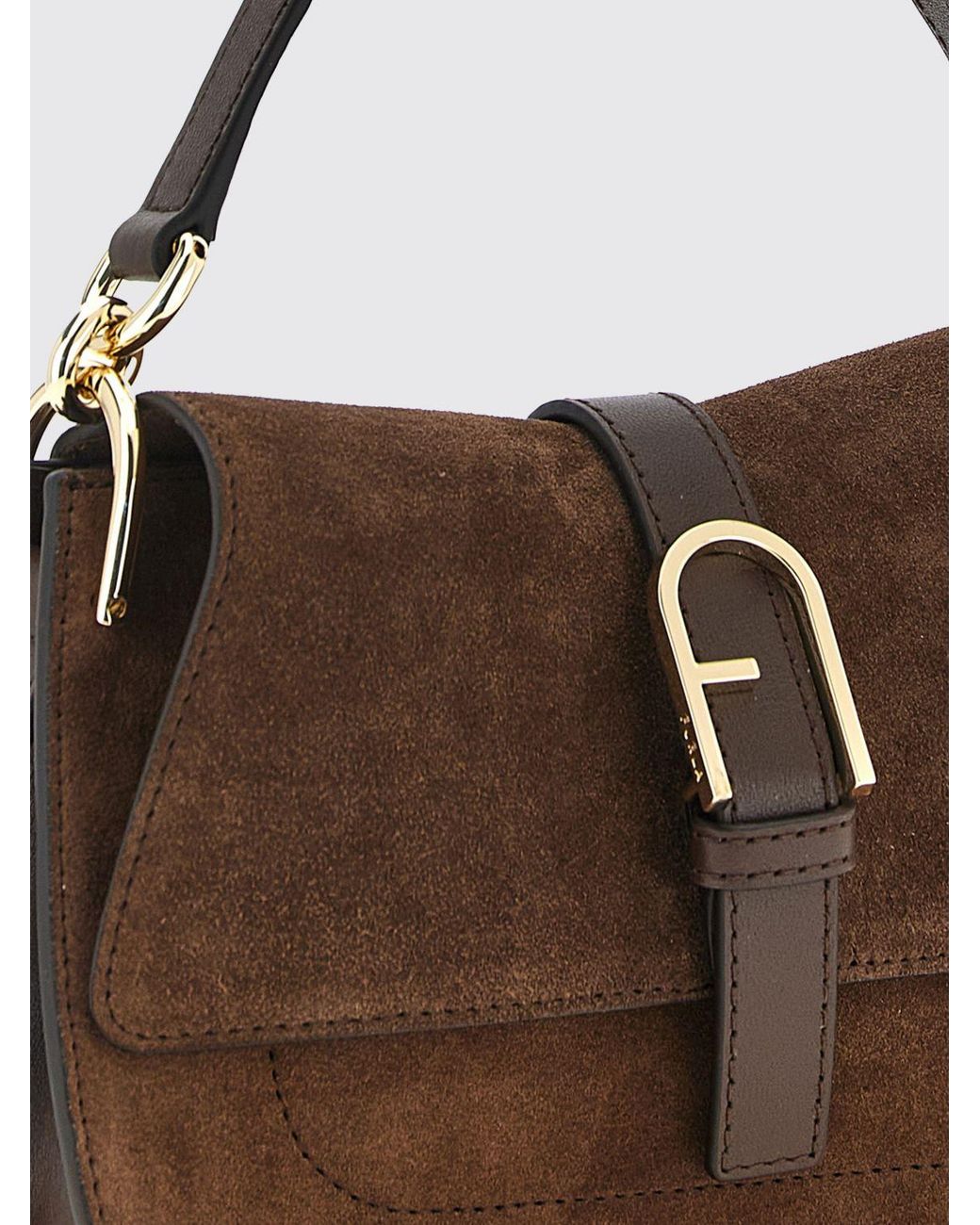 Furla Brown Flow Mini Leather Shoulder Bag With Adjustable Strap
