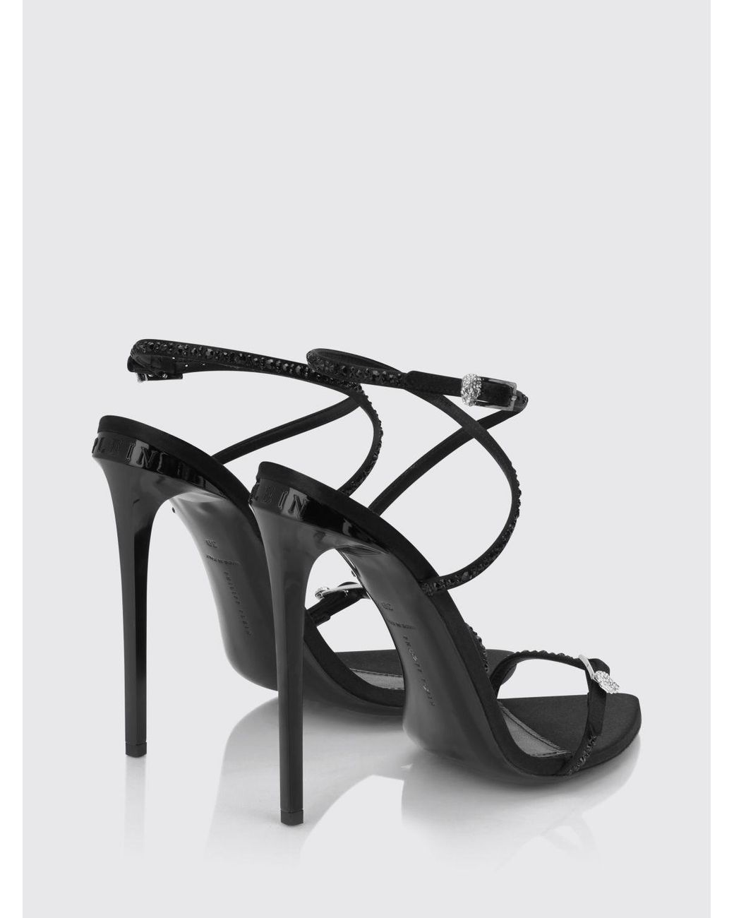 Philipp Plein Black Crystal-Embellished Satin Stiletto Heeled Sandals