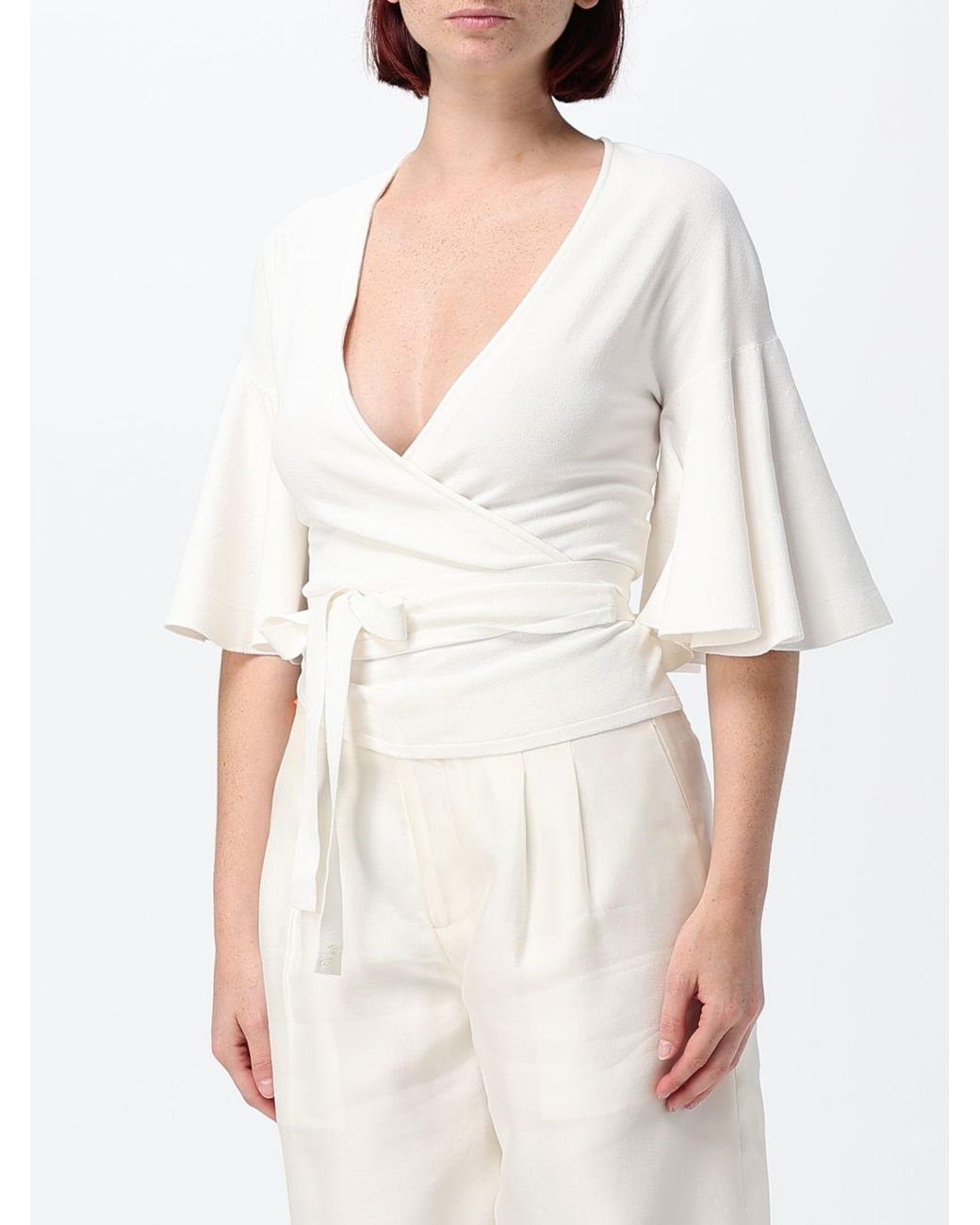Jacquemus White Slim Fit V-Neck Top With Tie Fastening