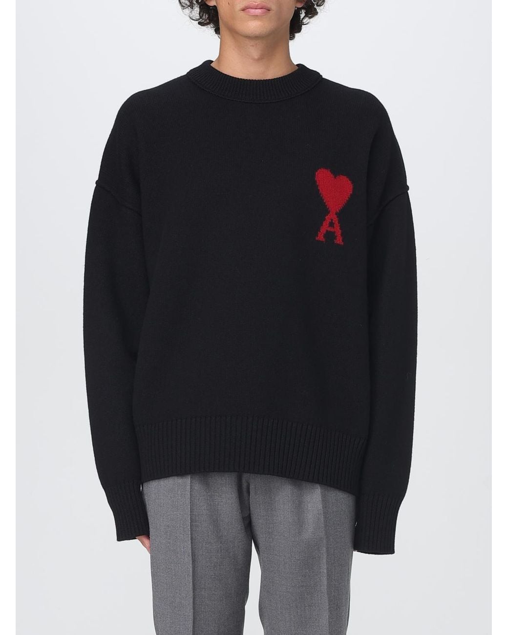 AMI Black Wool Pullover for men