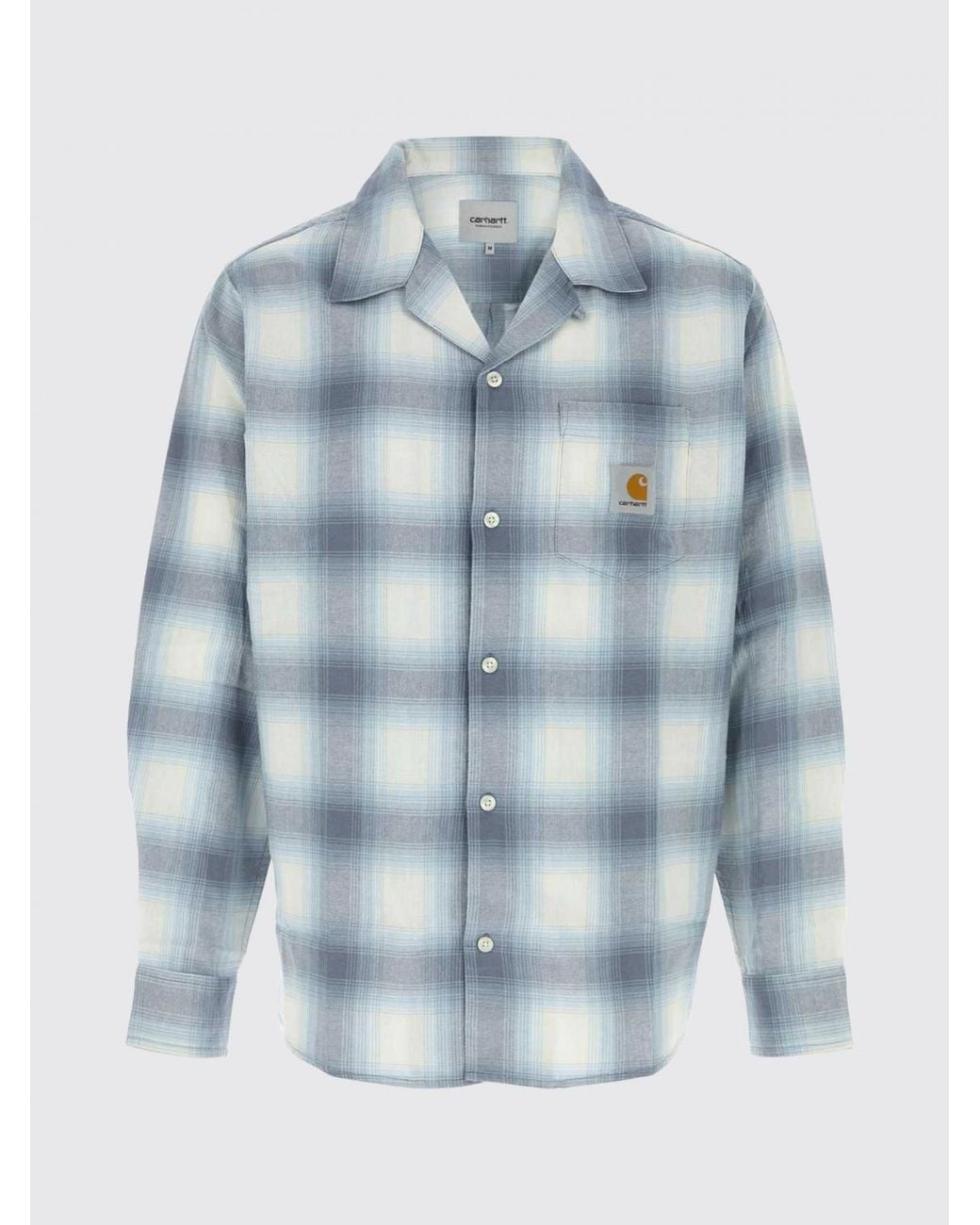 Carhartt Blue Check Cotton Shirt With Cuban Collar for men
