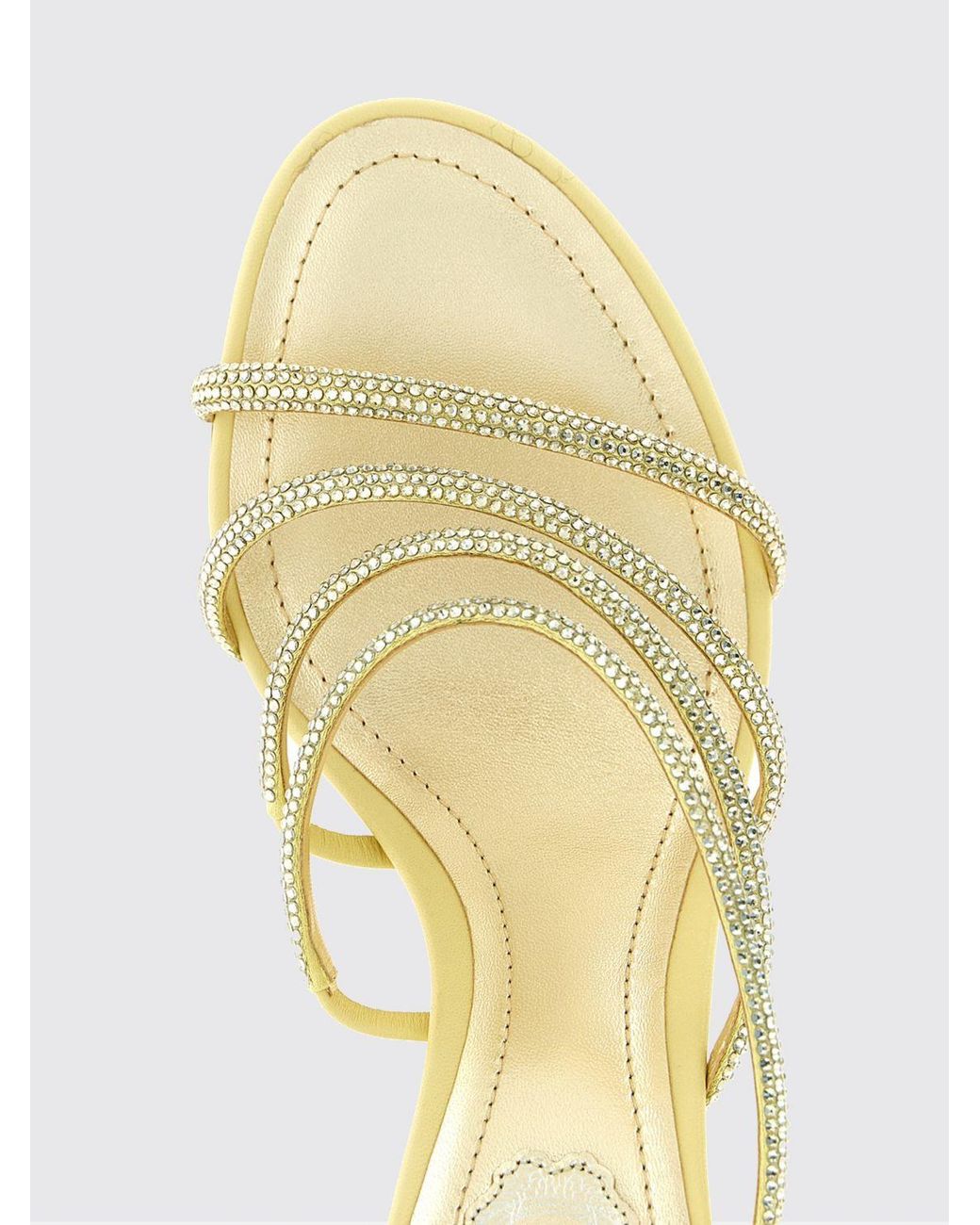 Rene Caovilla Natural Erin Satin Mules With Rhinestones