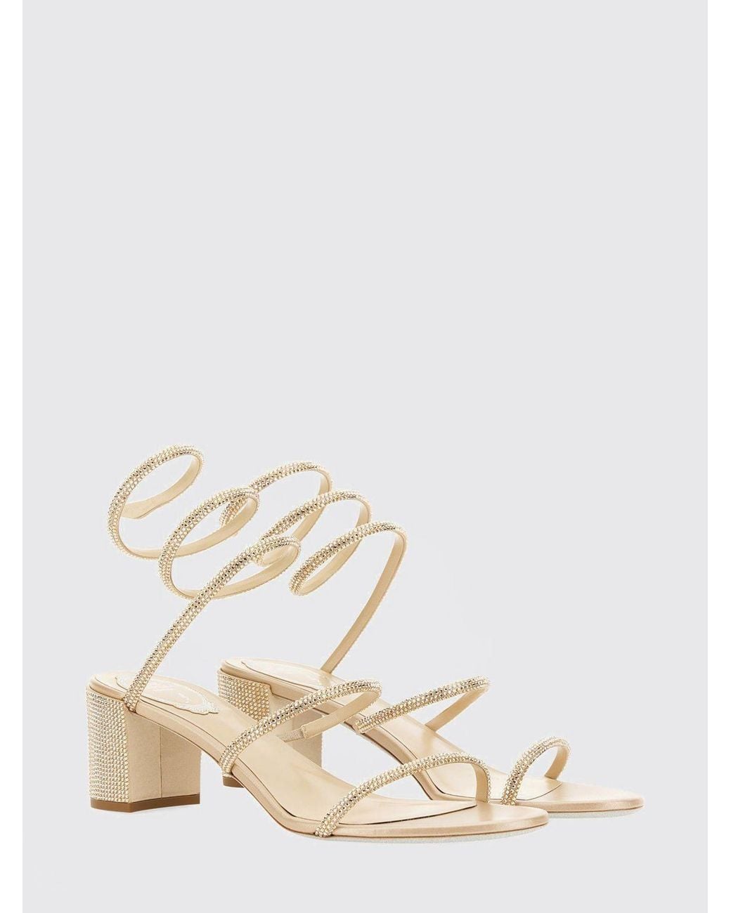 Rene Caovilla Natural Cleo Satin Sandals With Rhinestones