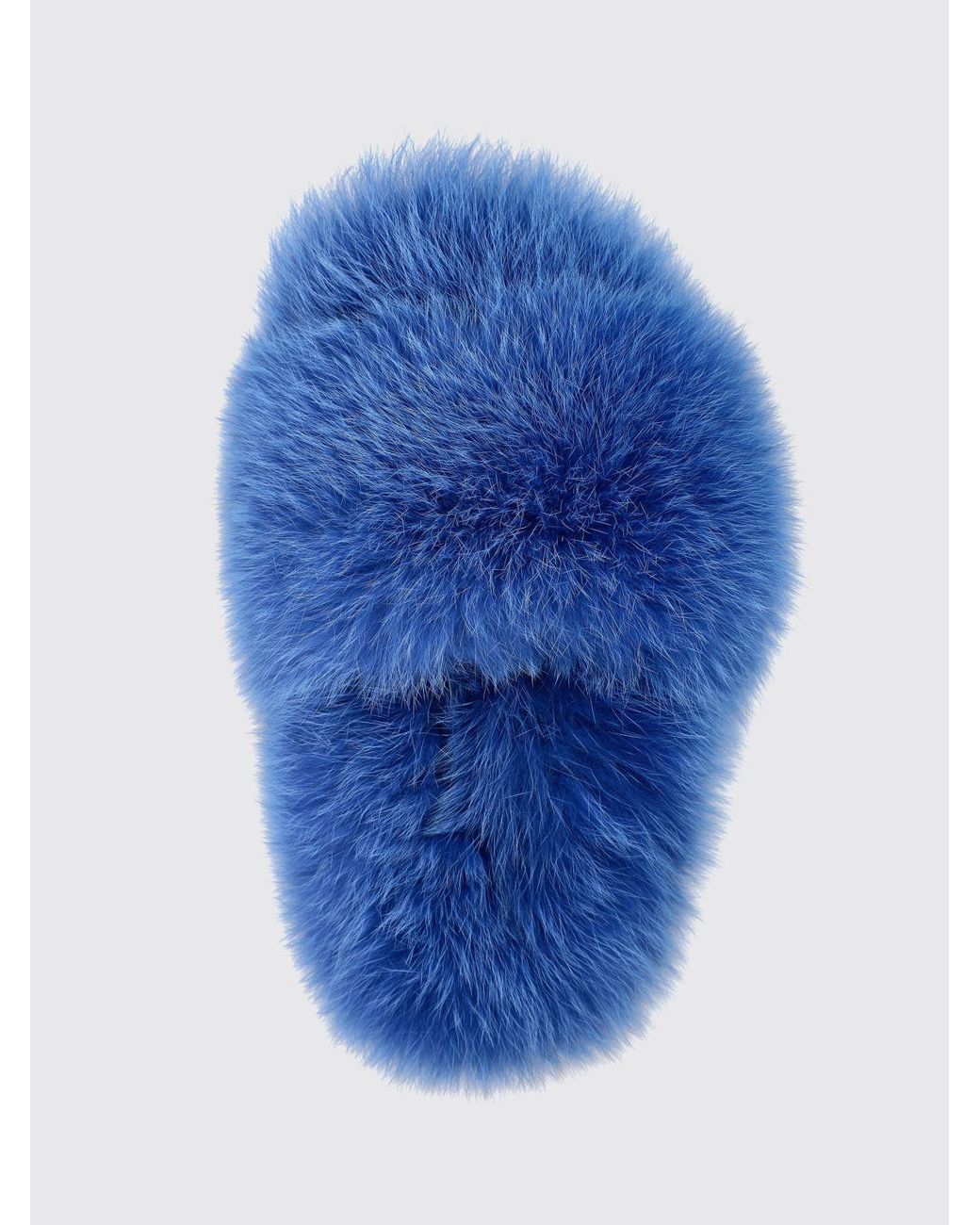 Philipp Plein Blue Solid Colour Fur Slide Sandals With A Low Heel
