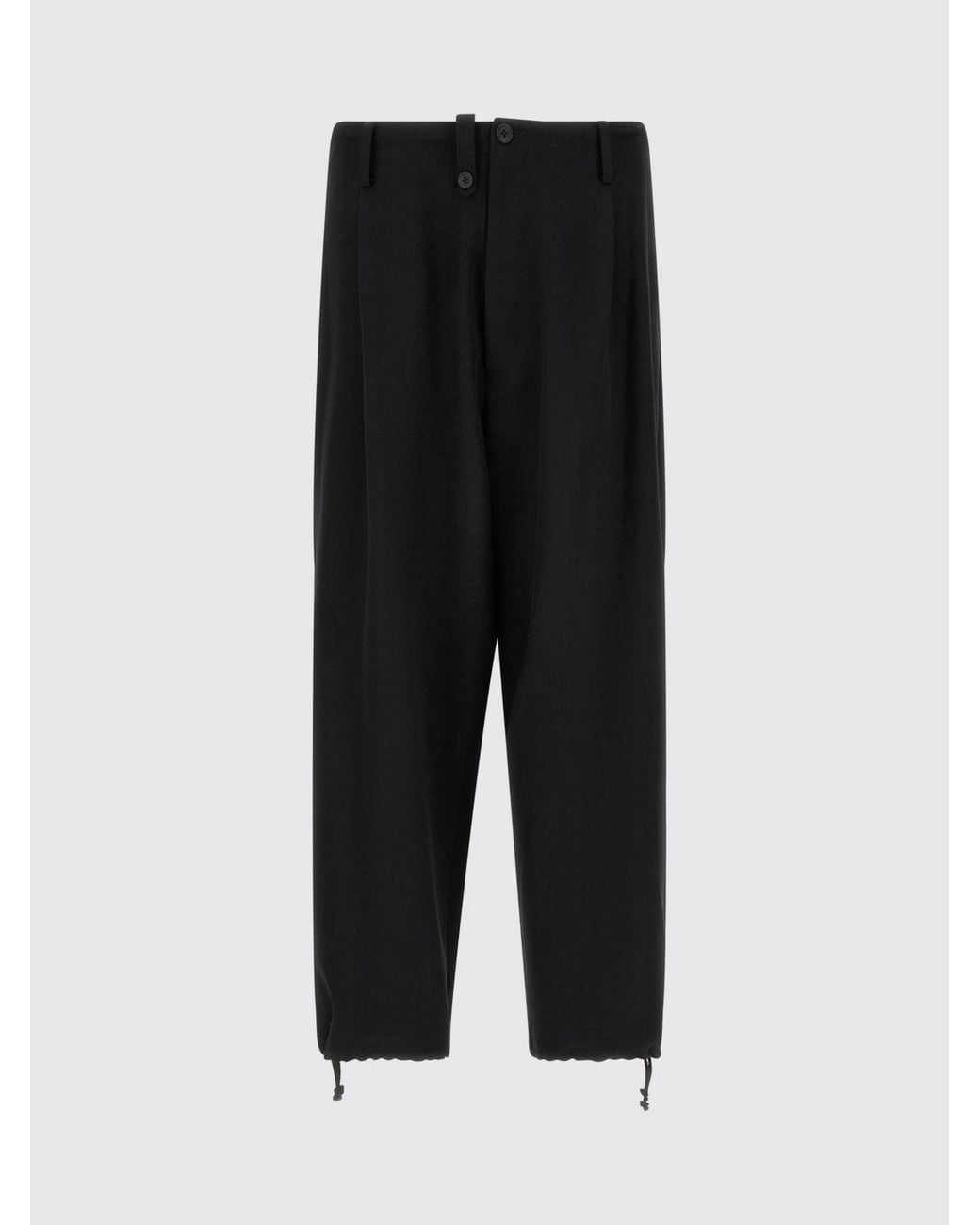 Yohji Yamamoto Black Wide-Leg Pure Wool Trousers With Drawstring Hems for men