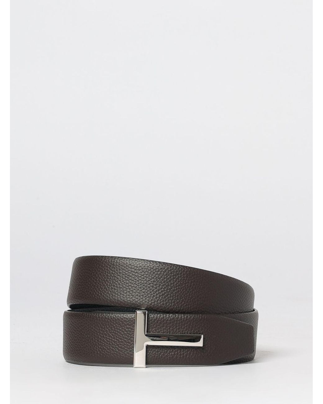 Tom Ford Gray Reversible Pebbled Leather Monogram Buckle Belt for men