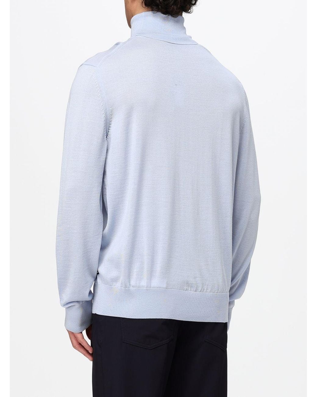 Boss Blue Virgin Wool Turtleneck Jumper With Ribbed Trims for men