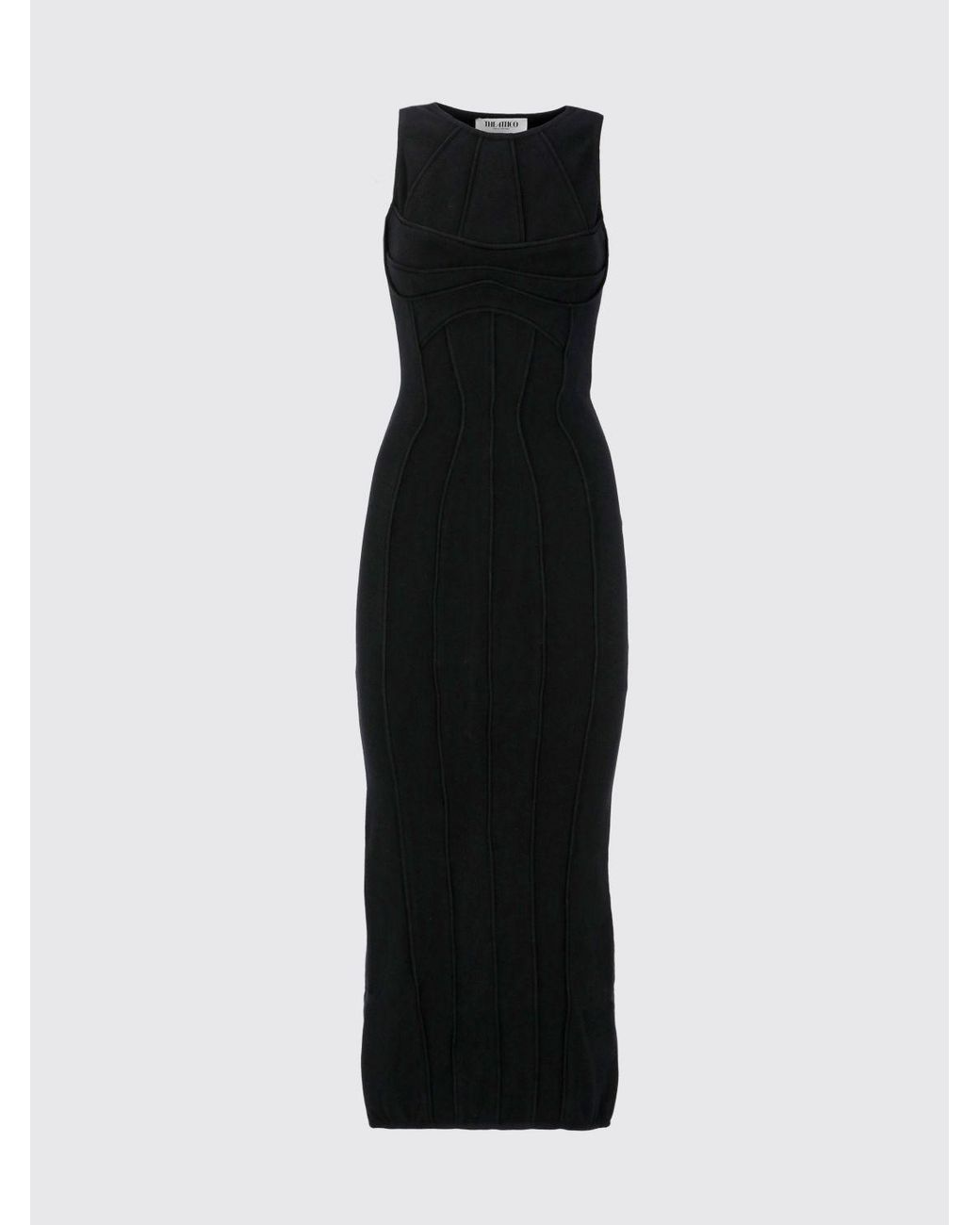 The Attico Black Off-The-Shoulder Slim Fit Jersey Sheath Midi Dress