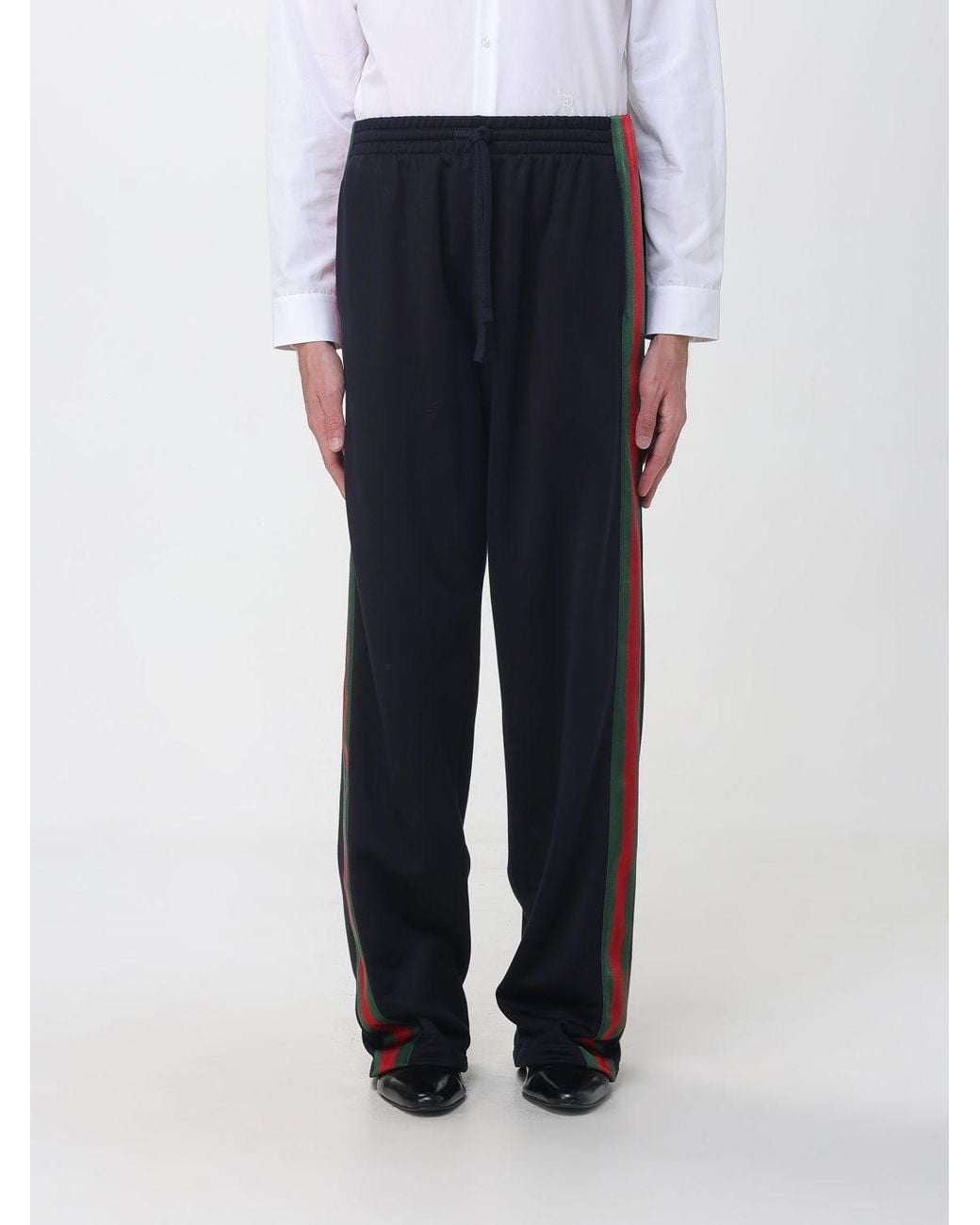 Gucci Blue Wide-Leg Silk-Blend Jogging Trousers With Web Detail for men