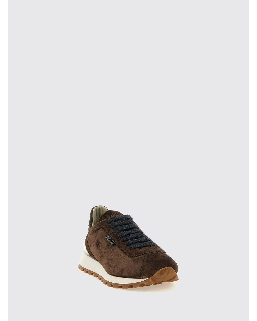 Brunello Cucinelli White Suede Calfskin Low-Top Trainers With Monili Detail