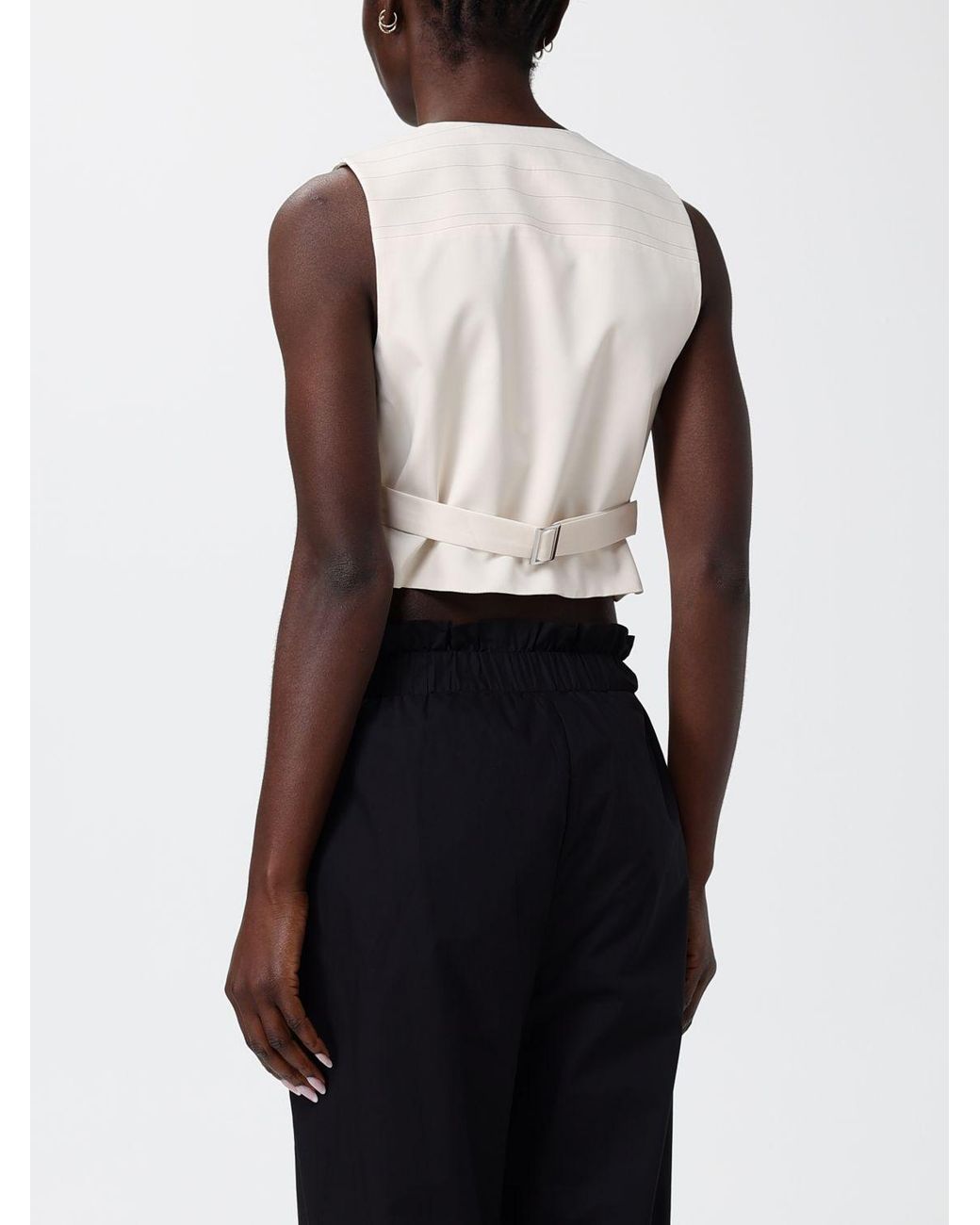 Liu Jo Black Pinstriped Viscose Vest With Rhinestones
