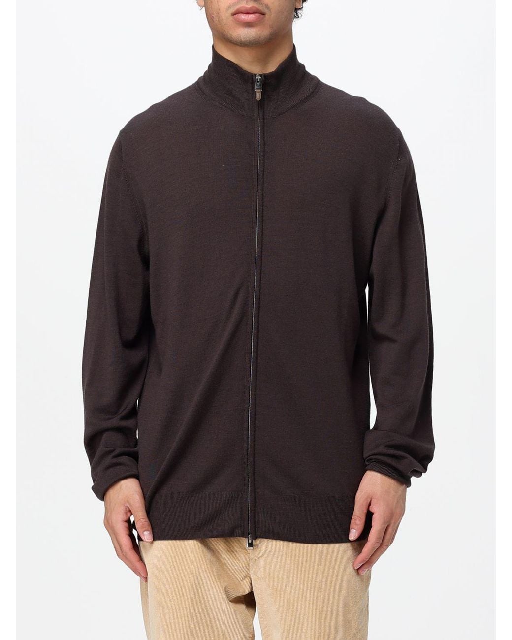 Canali Gray Wool Cardigan Jumper With Turtleneck And Zip Closure for men