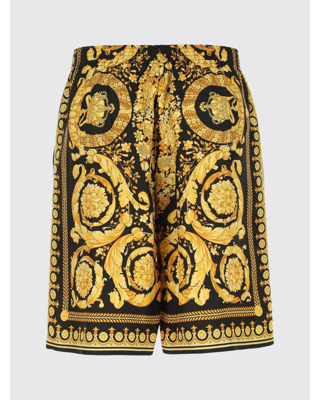 Versace Yellow Silk Jogging Shorts With Baroque Print And Regular Fit for men