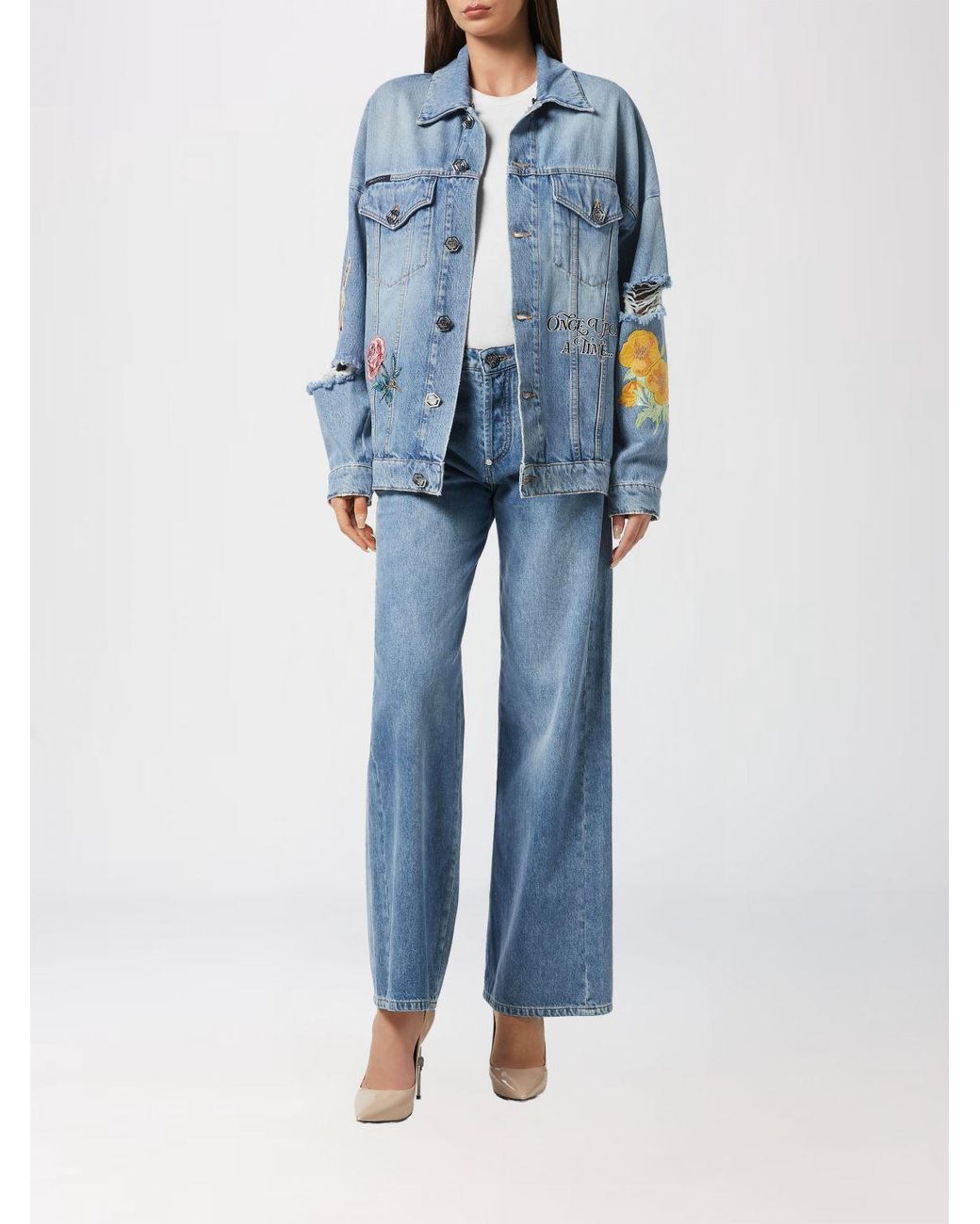 Philipp Plein Blue Printed Cotton Roedge Jacket