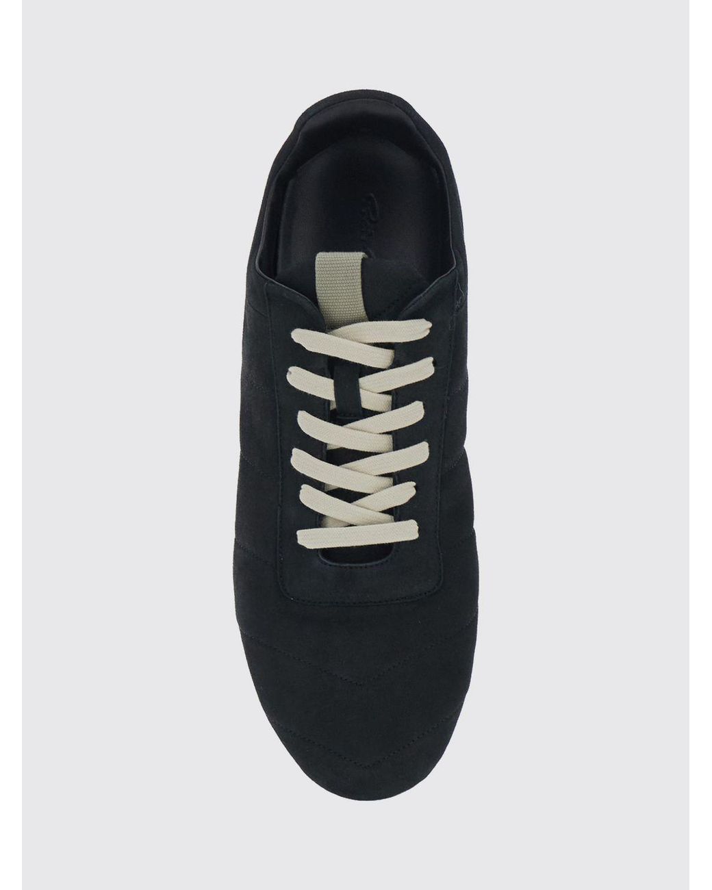 Rick Owens White Low-Top Suede Leather Sneakers With Rubber Sole for men