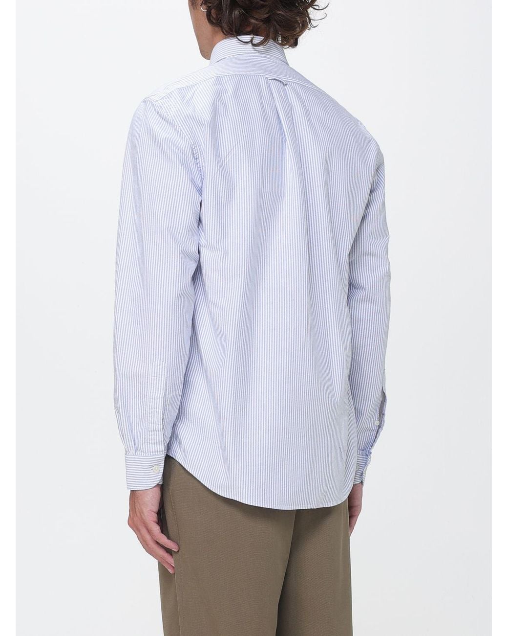Sebago White Striped Cotton Poplin Shirt With Button-Down Collar for men