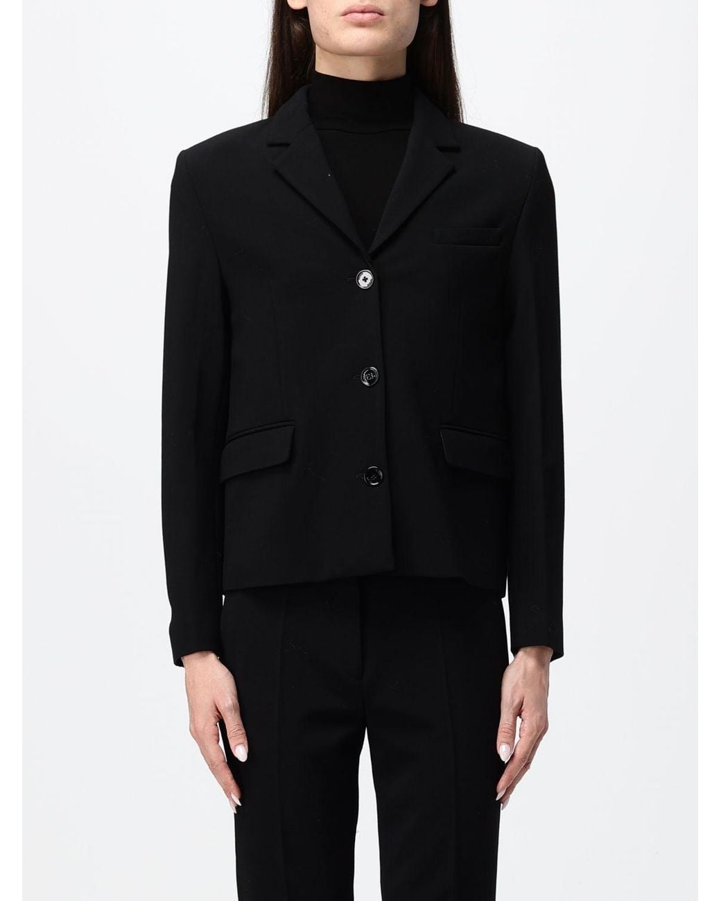Totême Black Single-Breasted Short Wool Blazer With Peak Lapels