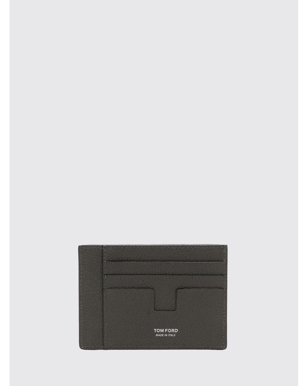 Tom Ford Gray Flat Calf Leather Card Holder With Seven Slots And Laminated Logo for men